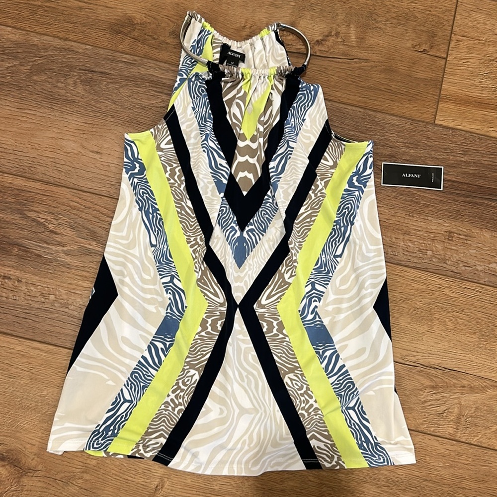 Alfani Women's Sleeveless Top, Size M, Boho, Tropical, Geometric NWT